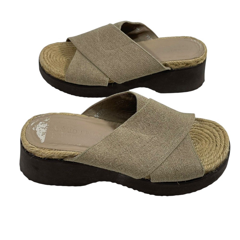 Donald J. Pliner Platform Sandals 7.5 Tan Beige Espadrille Cross Strap‎ Slides